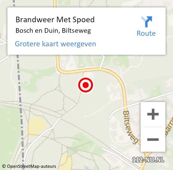 Locatie op kaart van de 112 melding: Brandweer Met Spoed Naar Bosch en Duin, Biltseweg op 19 juni 2021 14:34