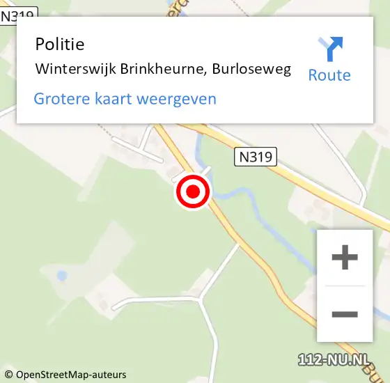 Locatie op kaart van de 112 melding: Politie Winterswijk Brinkheurne, Burloseweg op 19 juni 2021 20:03