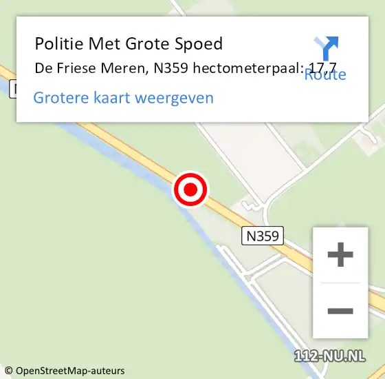 Locatie op kaart van de 112 melding: Politie Met Grote Spoed Naar De Friese Meren, N359 hectometerpaal: 17,7 op 19 juni 2021 23:05