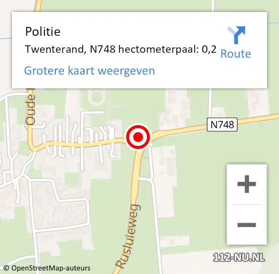 Locatie op kaart van de 112 melding: Politie Twenterand, N748 hectometerpaal: 0,2 op 20 juni 2021 06:10