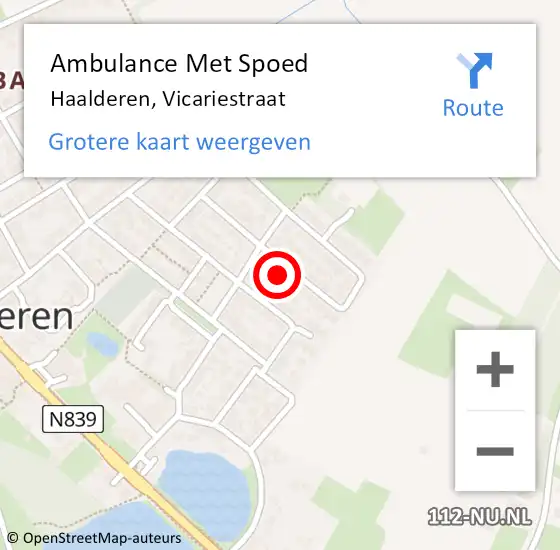 Locatie op kaart van de 112 melding: Ambulance Met Spoed Naar Haalderen, Vicariestraat op 20 juni 2021 09:51