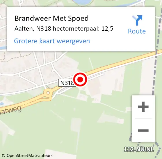 Locatie op kaart van de 112 melding: Brandweer Met Spoed Naar Aalten, N318 hectometerpaal: 12,5 op 20 juni 2021 10:13