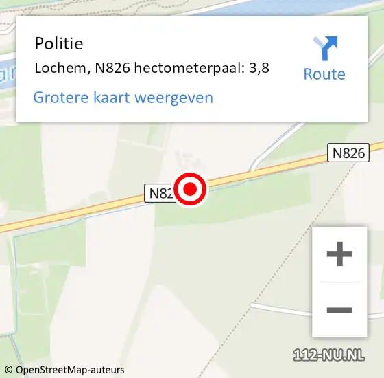 Locatie op kaart van de 112 melding: Politie Lochem, N826 hectometerpaal: 3,8 op 20 juni 2021 11:27