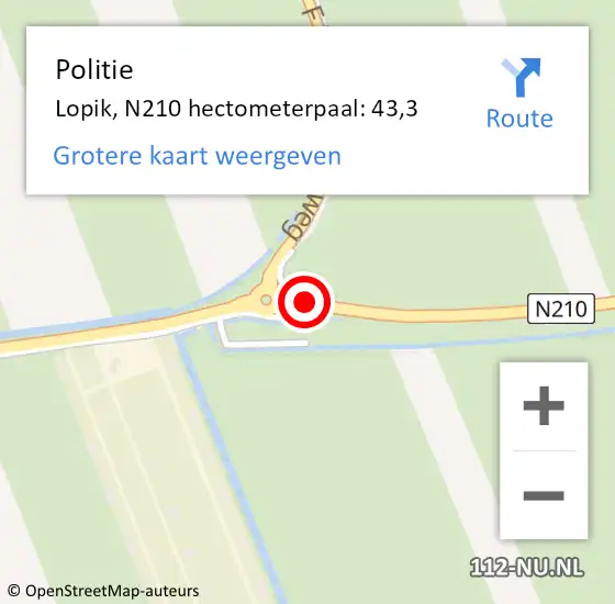 Locatie op kaart van de 112 melding: Politie Lopik, N210 hectometerpaal: 43,3 op 20 juni 2021 14:52