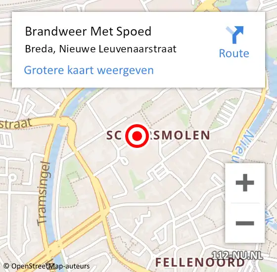 Locatie op kaart van de 112 melding: Brandweer Met Spoed Naar Breda, Nieuwe Leuvenaarstraat op 20 juni 2021 14:54