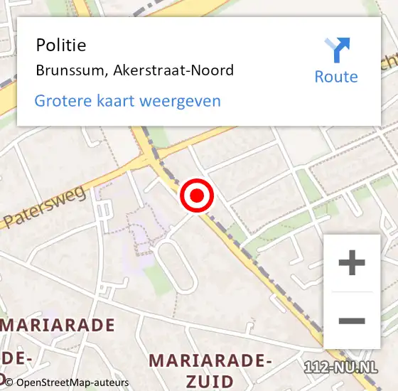Locatie op kaart van de 112 melding: Politie Brunssum, Akerstraat-Noord op 20 juni 2021 18:25
