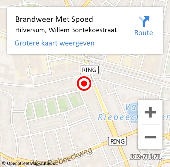 Locatie op kaart van de 112 melding: Brandweer Met Spoed Naar Hilversum, Willem Bontekoestraat op 20 juni 2021 20:05