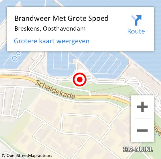 Locatie op kaart van de 112 melding: Brandweer Met Grote Spoed Naar Breskens, Oosthavendam op 20 juni 2021 20:25
