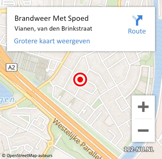 Locatie op kaart van de 112 melding: Brandweer Met Spoed Naar Vianen, van den Brinkstraat op 20 juni 2021 21:23
