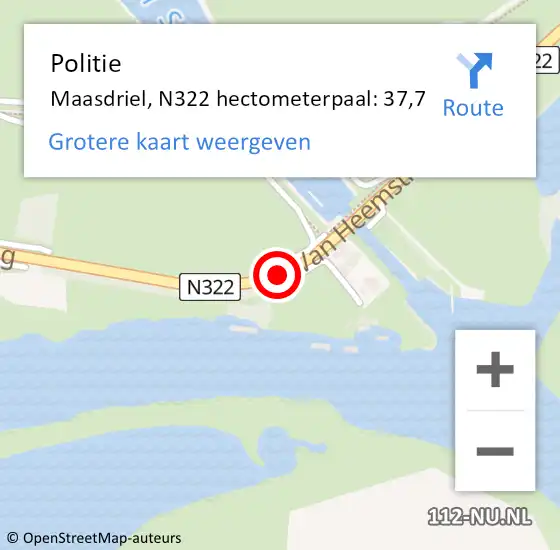 Locatie op kaart van de 112 melding: Politie Maasdriel, N322 hectometerpaal: 37,7 op 21 juni 2021 02:50