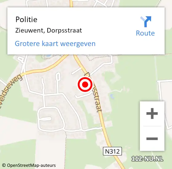 Locatie op kaart van de 112 melding: Politie Zieuwent, Dorpsstraat op 21 juni 2021 06:53