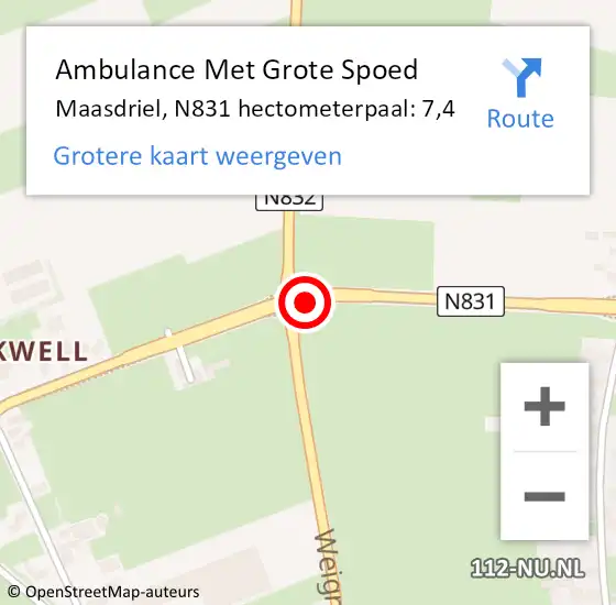 Locatie op kaart van de 112 melding: Ambulance Met Grote Spoed Naar Maasdriel, N831 hectometerpaal: 7,4 op 21 juni 2021 13:40