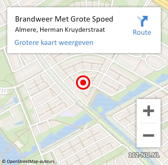 Locatie op kaart van de 112 melding: Brandweer Met Grote Spoed Naar Almere, Herman Kruyderstraat op 21 juni 2021 20:56
