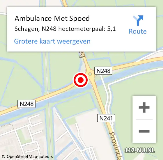 Locatie op kaart van de 112 melding: Ambulance Met Spoed Naar Schagen, N248 hectometerpaal: 5,1 op 22 juni 2021 07:51