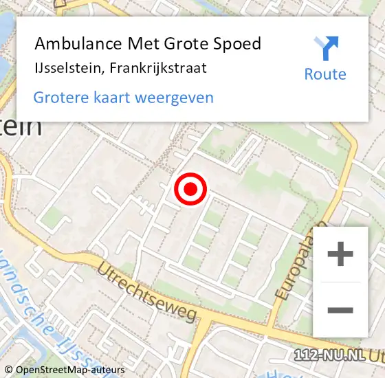 Locatie op kaart van de 112 melding: Ambulance Met Grote Spoed Naar IJsselstein, Frankrijkstraat op 22 juni 2021 08:57