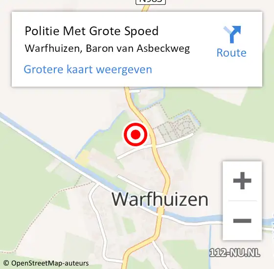 Locatie op kaart van de 112 melding: Politie Met Grote Spoed Naar Warfhuizen, Baron van Asbeckweg op 22 juni 2021 16:46