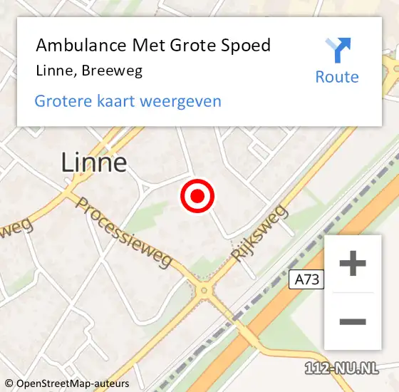 Locatie op kaart van de 112 melding: Ambulance Met Grote Spoed Naar Linne, Breeweg op 22 juni 2021 18:37