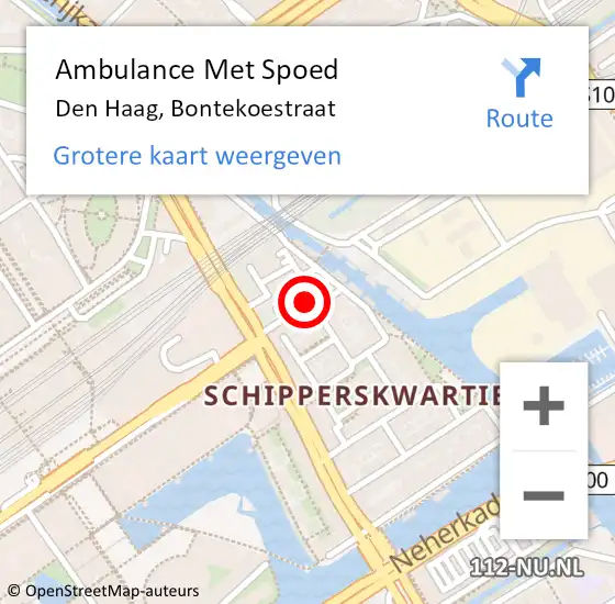 Locatie op kaart van de 112 melding: Ambulance Met Spoed Naar Den Haag, Bontekoestraat op 14 juni 2014 04:07