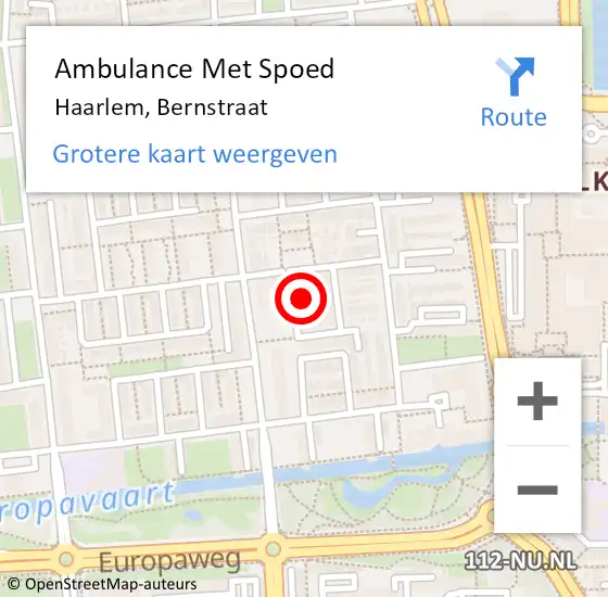 Locatie op kaart van de 112 melding: Ambulance Met Spoed Naar Haarlem, Bernstraat op 23 juni 2021 12:55