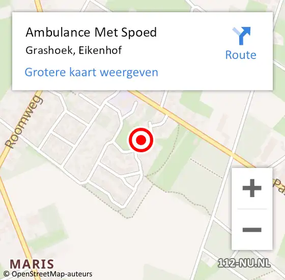 Locatie op kaart van de 112 melding: Ambulance Met Spoed Naar Grashoek, Eikenhof op 23 juni 2021 13:57