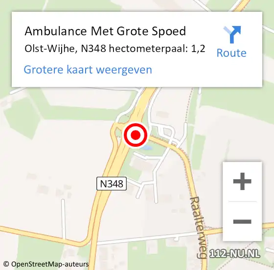 Locatie op kaart van de 112 melding: Ambulance Met Grote Spoed Naar Olst-Wijhe, N348 hectometerpaal: 1,2 op 23 juni 2021 15:30
