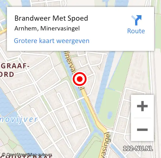 Locatie op kaart van de 112 melding: Brandweer Met Spoed Naar Arnhem, Minervasingel op 23 juni 2021 21:23