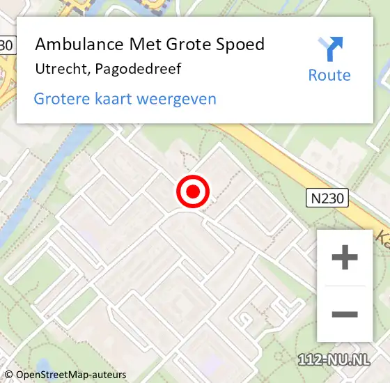Locatie op kaart van de 112 melding: Ambulance Met Grote Spoed Naar Utrecht, Pagodedreef op 23 juni 2021 22:33