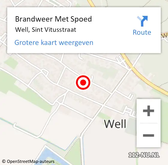 Locatie op kaart van de 112 melding: Brandweer Met Spoed Naar Well, Sint Vitusstraat op 24 juni 2021 10:17