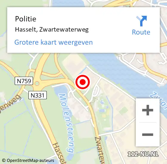 Locatie op kaart van de 112 melding: Politie Hasselt, Zwartewaterweg op 24 juni 2021 19:45
