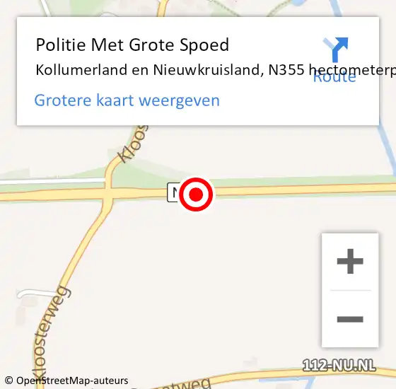 Locatie op kaart van de 112 melding: Politie Met Grote Spoed Naar Kollumerland en Nieuwkruisland, N355 hectometerpaal: 31 op 25 juni 2021 01:59