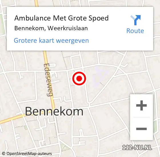 Locatie op kaart van de 112 melding: Ambulance Met Grote Spoed Naar Bennekom, Weerkruislaan op 25 juni 2021 13:28