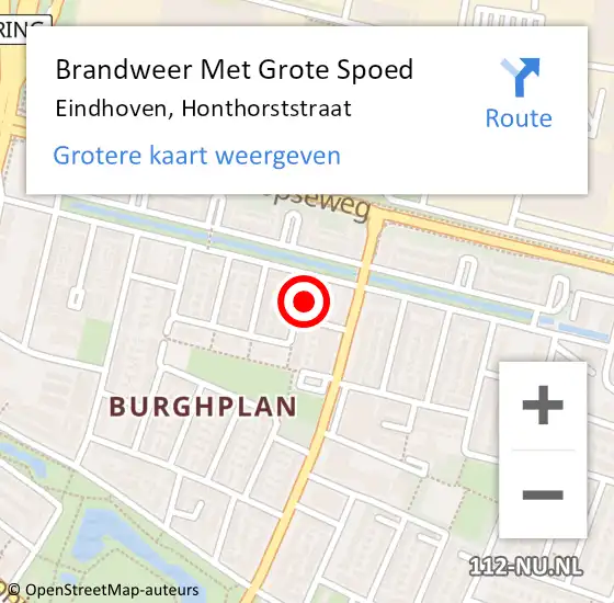Locatie op kaart van de 112 melding: Brandweer Met Grote Spoed Naar Eindhoven, Honthorststraat op 25 juni 2021 18:02