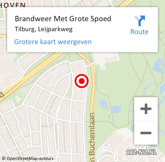 Locatie op kaart van de 112 melding: Brandweer Met Grote Spoed Naar Tilburg, Leijparkweg op 25 juni 2021 18:48