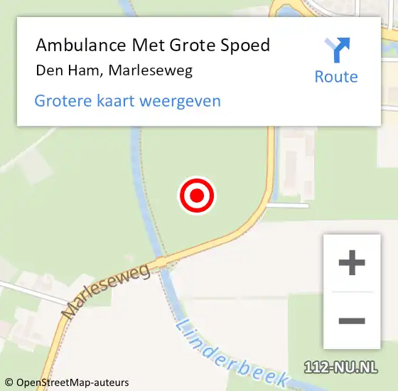 Locatie op kaart van de 112 melding: Ambulance Met Grote Spoed Naar Den Ham, Marleseweg op 26 juni 2021 18:04