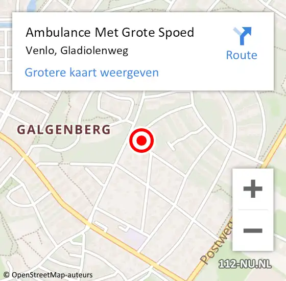 Locatie op kaart van de 112 melding: Ambulance Met Grote Spoed Naar Venlo, Gladiolenweg op 14 juni 2014 13:00