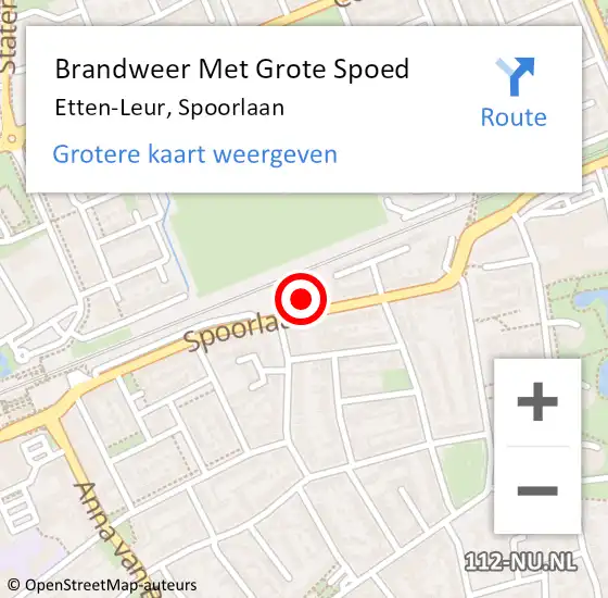 Locatie op kaart van de 112 melding: Brandweer Met Grote Spoed Naar Etten-Leur, Spoorlaan op 26 juni 2021 19:31