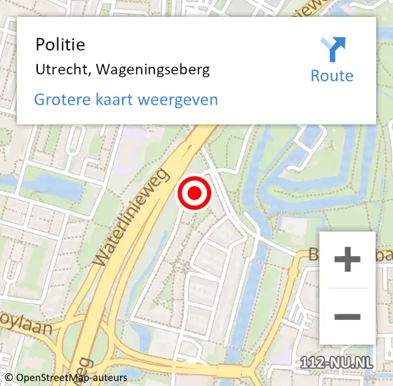 Locatie op kaart van de 112 melding: Politie Utrecht, Wageningseberg op 26 juni 2021 21:47