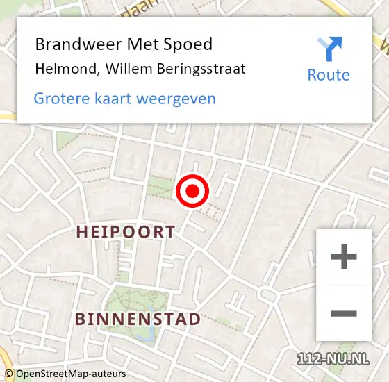 Locatie op kaart van de 112 melding: Brandweer Met Spoed Naar Helmond, Willem Beringsstraat op 26 juni 2021 23:01