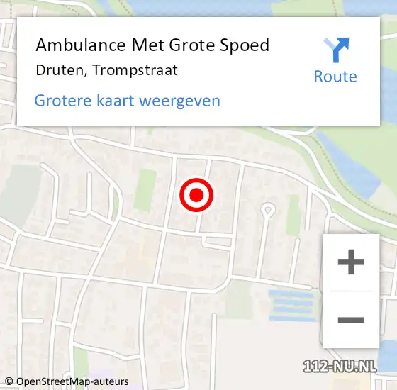 Locatie op kaart van de 112 melding: Ambulance Met Grote Spoed Naar Druten, Trompstraat op 26 juni 2021 23:52