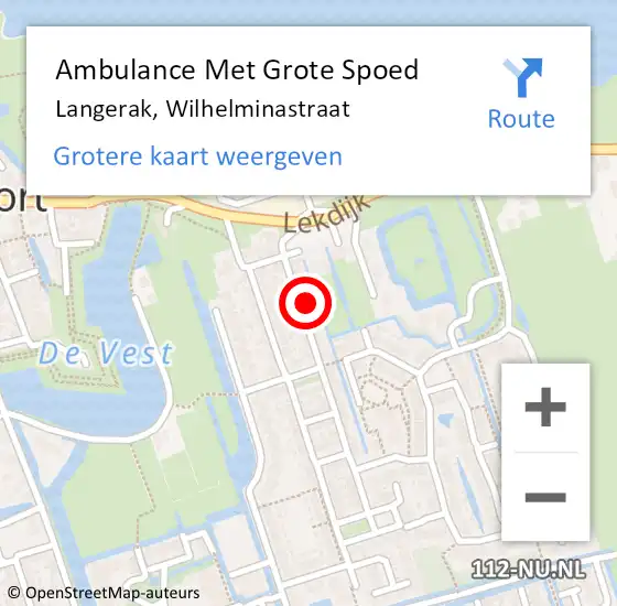 Locatie op kaart van de 112 melding: Ambulance Met Grote Spoed Naar Langerak, Wilhelminastraat op 27 juni 2021 03:47