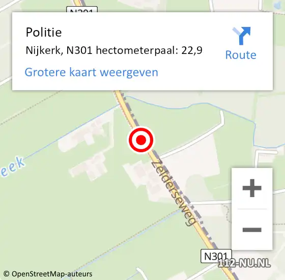 Locatie op kaart van de 112 melding: Politie Nijkerk, N301 hectometerpaal: 22,9 op 27 juni 2021 05:17
