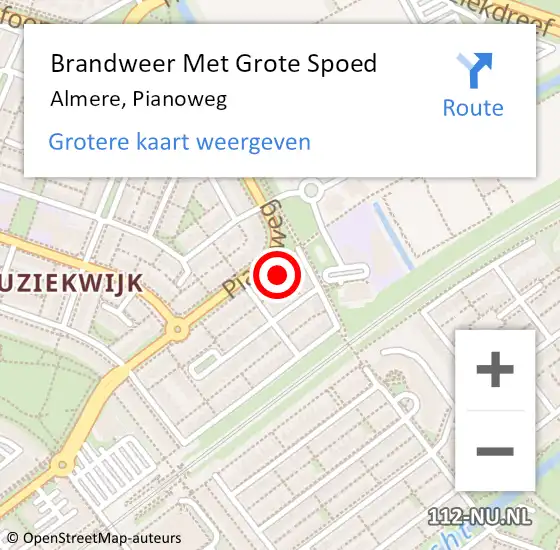 Locatie op kaart van de 112 melding: Brandweer Met Grote Spoed Naar Almere, Pianoweg op 27 juni 2021 11:00