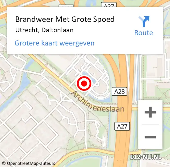 Locatie op kaart van de 112 melding: Brandweer Met Grote Spoed Naar Utrecht, Daltonlaan op 27 juni 2021 13:28