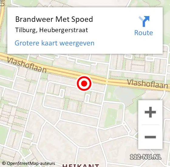 Locatie op kaart van de 112 melding: Brandweer Met Spoed Naar Tilburg, Heubergerstraat op 27 juni 2021 16:51