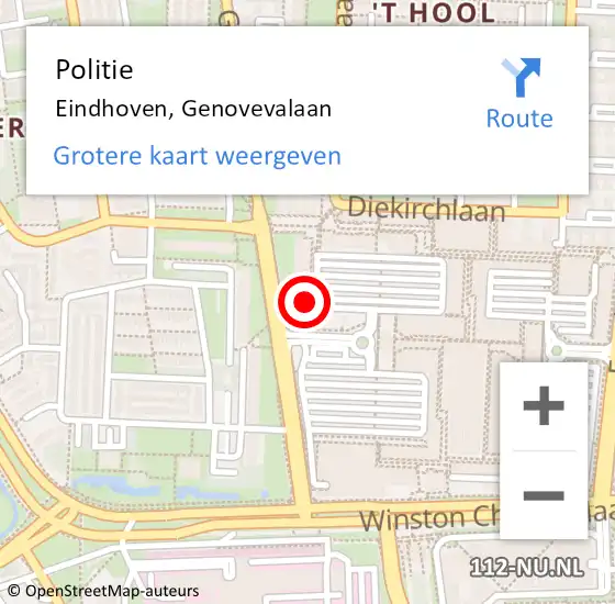 Locatie op kaart van de 112 melding: Politie Eindhoven, Genovevalaan op 27 juni 2021 17:47