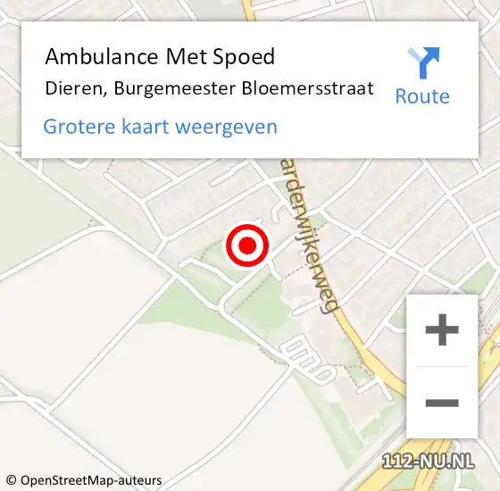 Locatie op kaart van de 112 melding: Ambulance Met Spoed Naar Dieren, Burgemeester Bloemersstraat op 27 juni 2021 17:57
