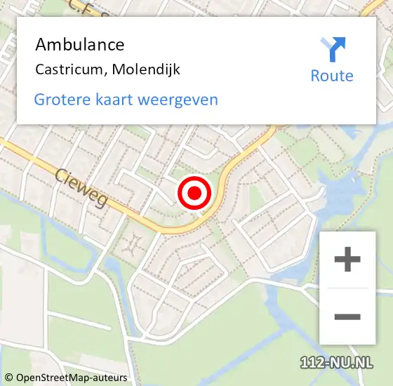 Locatie op kaart van de 112 melding: Ambulance Castricum, Molendijk op 27 juni 2021 19:06