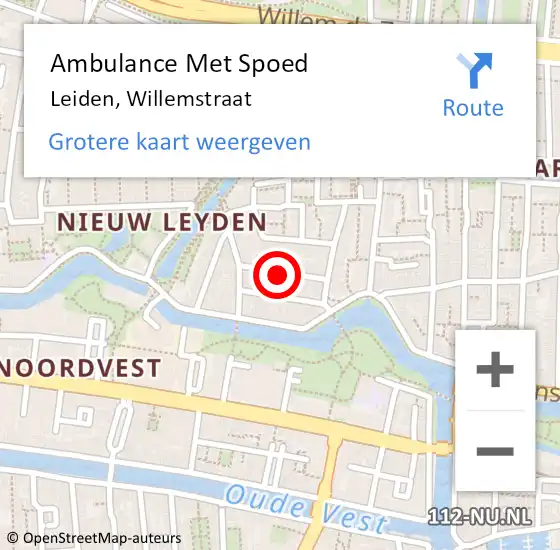 Locatie op kaart van de 112 melding: Ambulance Met Spoed Naar Leiden, Willemstraat op 27 juni 2021 19:43