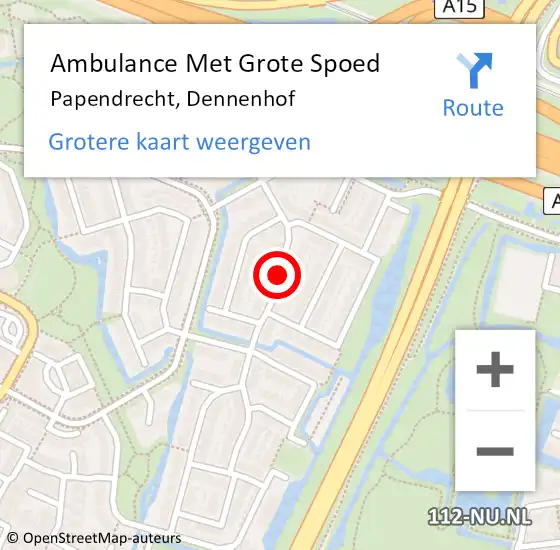 Locatie op kaart van de 112 melding: Ambulance Met Grote Spoed Naar Papendrecht, Dennenhof op 27 juni 2021 20:20