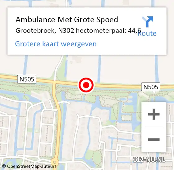 Locatie op kaart van de 112 melding: Ambulance Met Grote Spoed Naar Grootebroek, N302 hectometerpaal: 44,6 op 14 juni 2014 15:05